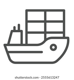 Cargo containers transportation vessel line icon, marine port concept. Vector graphics. Water shipping, sea delivery sign on white background, outline style icon for mobile or web design