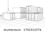 Cargo containers. Wire-frame style. Vector rendering of 3d