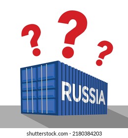 cargo containter with russia inscription, question marks, vector illustration 