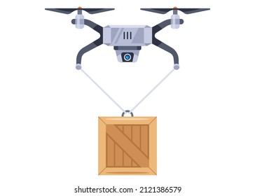 cargo copter delivers products to the client. flat vector illustration.