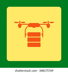 Cargo Copter vector icon. Style is flat rounded square button, orange and yellow colors, green background.