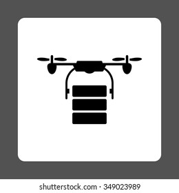 Cargo Copter vector icon. Style is flat rounded square button, black and white colors, gray background.