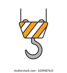 Cargo crane hook color icon. Wire rope hoist. Isolated vector illustration