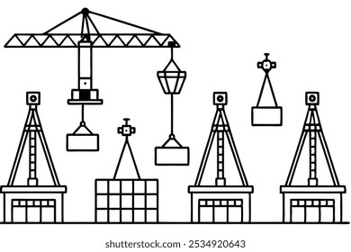 Cargo Crane Line Art Aesthetic Industrial Machinery Visuals