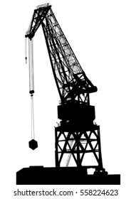 Cargo cranes in the seaport on white background