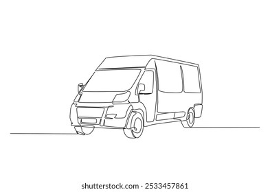 Cargo delivary van dibujo continuo de una línea. Ilustración de arte de una sola línea de camión. Vector editable.