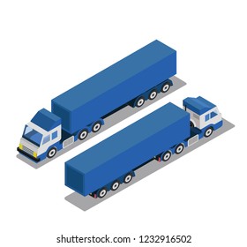 Cargo delivering vehicle Truck trailer with container Truck in isometric view
