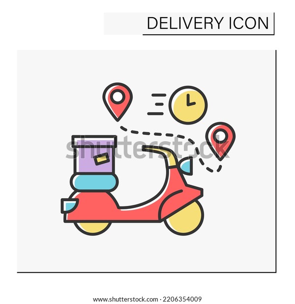 Cargo delivery color icon. Fast, express\
scooter for shipping. Movement. Delivery service concept. Isolated\
vector illustration