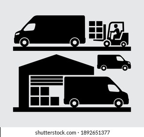 Cargo Delivery Commercial Van Loading in Warehouse Dock Vector Icon