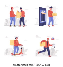 Cargo Delivery Flat Illustrations Set