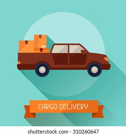 Cargo delivery icon on background in flat design style.