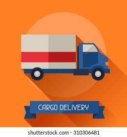 Cargo delivery icon on background in flat design style.
