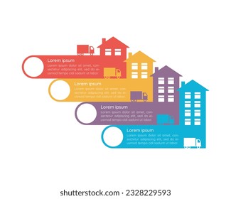 Cargo delivery infographic chart design template. Furniture transporting. Abstract vector infochart with blank copy spaces. Instructional graphics with 4 step sequence. Visual data presentation