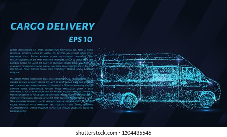 Cargo delivery on a dark background. Cargo delivery from blue points. Vector illustration