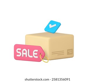 Cargo delivery service sale courier shipping discount 3d icon realistic vector illustration. Warehouse storage and freight transportation price off special offer postal parcel online shopping order