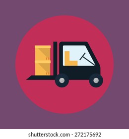 Cargo and delivery, shipping vector icon forklift car.