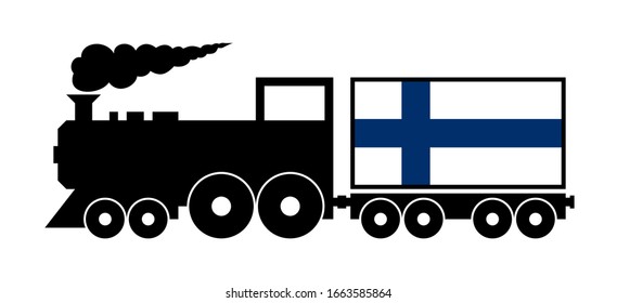 cargo delivery train in finland, isolated on white background