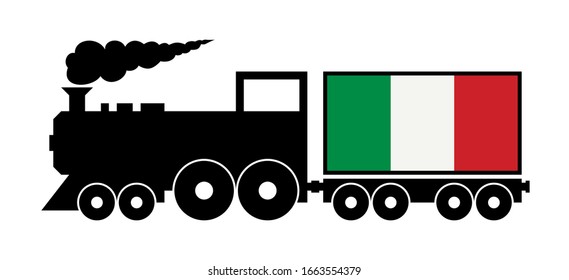 cargo delivery train in italy, isolated on white background