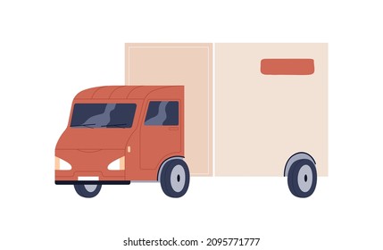 Cargo delivery truck. Commercial vehicle for goods delivering and shipping. Road transport. Lorry with cabin and trailer of relocation service. Flat vector illustration isolated on white background