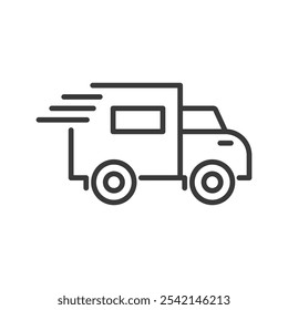 Cargo delivery truck, icon in line design. Cargo, delivery, truck, vehicle, shipping, transport, freight on white background vector. Cargo delivery truck editable stroke icon