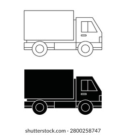 Cargo delivery truck icon set with outline and silhouette style isolated on white background. Professional commercial logistics transport vector.Editable stroke, Vector illustration, Line art Icon, Symbols
