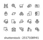 Cargo delivery vector linear icons set. Contains such icons as delivery, customs, cart, box, parcel, receipt, goods, courier and more. Isolated icon collection of cargo delivery on white background.