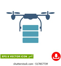Cargo Drone EPS vector pictogram. Illustration style is flat iconic bicolor cyan and blue symbol on white background.