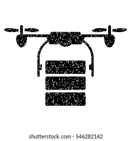Cargo Drone grainy textured icon for overlay watermark stamps. Flat symbol with dirty texture. Dotted vector black ink rubber seal stamp with grunge design on a white background.