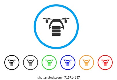 Cargo Drone icon. Vector illustration style is a flat iconic cargo drone gray rounded symbol inside light blue circle with black, gray, green, blue, red, orange color versions.