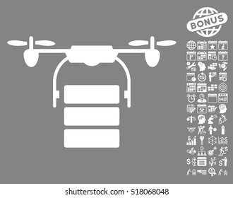 Cargo Drone pictograph with bonus calendar and time management pictures. Vector illustration style is flat iconic symbols, white color, gray background.