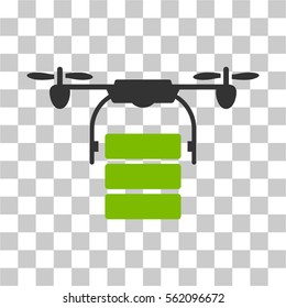 Cargo Drone vector icon. Illustration style is flat iconic bicolor eco green and gray symbol on a transparent background.