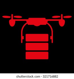 Cargo Drone vector icon. Style is flat symbol, red color, rounded angles, black background.