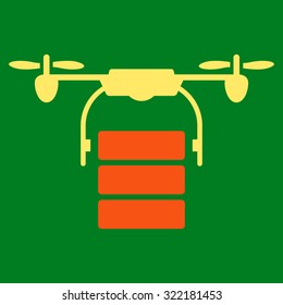 Cargo Drone vector icon. Style is bicolor flat symbol, orange and yellow colors, rounded angles, green background.