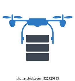 Cargo Drone vector icon. Style is bicolor flat symbol, smooth blue colors, rounded angles, white background.
