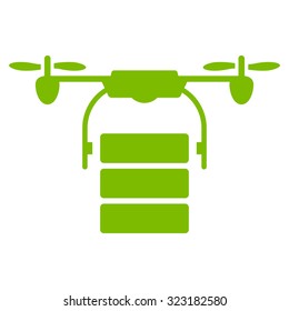 Cargo Drone vector icon. Style is flat symbol, eco green color, rounded angles, white background.