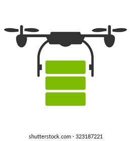 Cargo Drone vector icon. Style is bicolor flat symbol, eco green and gray colors, rounded angles, white background.