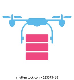 Cargo Drone vector icon. Style is bicolor flat symbol, pink and blue colors, rounded angles, white background.