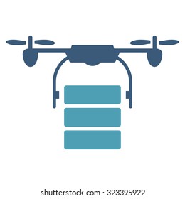 Cargo Drone vector icon. Style is bicolor flat symbol, cyan and blue colors, rounded angles, white background.