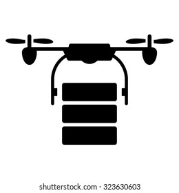 Cargo Drone vector icon. Style is flat symbol, black color, rounded angles, white background.