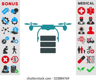 Cargo Drone vector icon. Style is bicolor flat symbol, soft blue colors, rounded angles, white background.