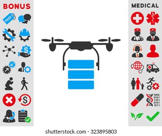 Cargo Drone vector icon. Style is bicolor flat symbol, blue and gray colors, rounded angles, white background.