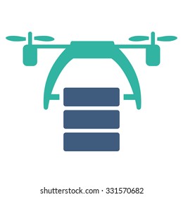 Cargo Drone vector icon. Style is bicolor flat symbol, cobalt and cyan colors, rounded angles, white background.