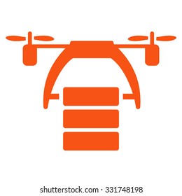 Cargo Drone vector icon. Style is flat symbol, orange color, rounded angles, white background.