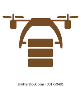 Cargo Drone vector icon. Style is flat symbol, brown color, rounded angles, white background.