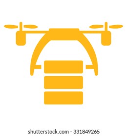 Cargo Drone vector icon. Style is flat symbol, yellow color, rounded angles, white background.