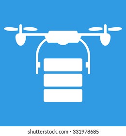 Cargo Drone vector icon. Style is flat symbol, white color, rounded angles, blue background.