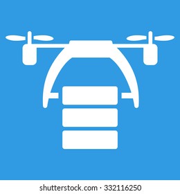 Cargo Drone vector icon. Style is flat symbol, white color, rounded angles, blue background.