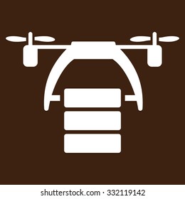 Cargo Drone vector icon. Style is flat symbol, white color, rounded angles, brown background.