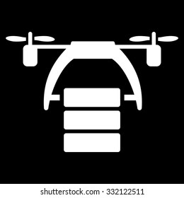 Cargo Drone vector icon. Style is flat symbol, white color, rounded angles, black background.