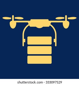 Cargo Drone vector icon. Style is flat symbol, yellow color, rounded angles, blue background.